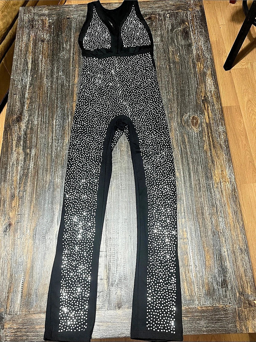 Dance Costume Black Rhinestone Jumpsuit